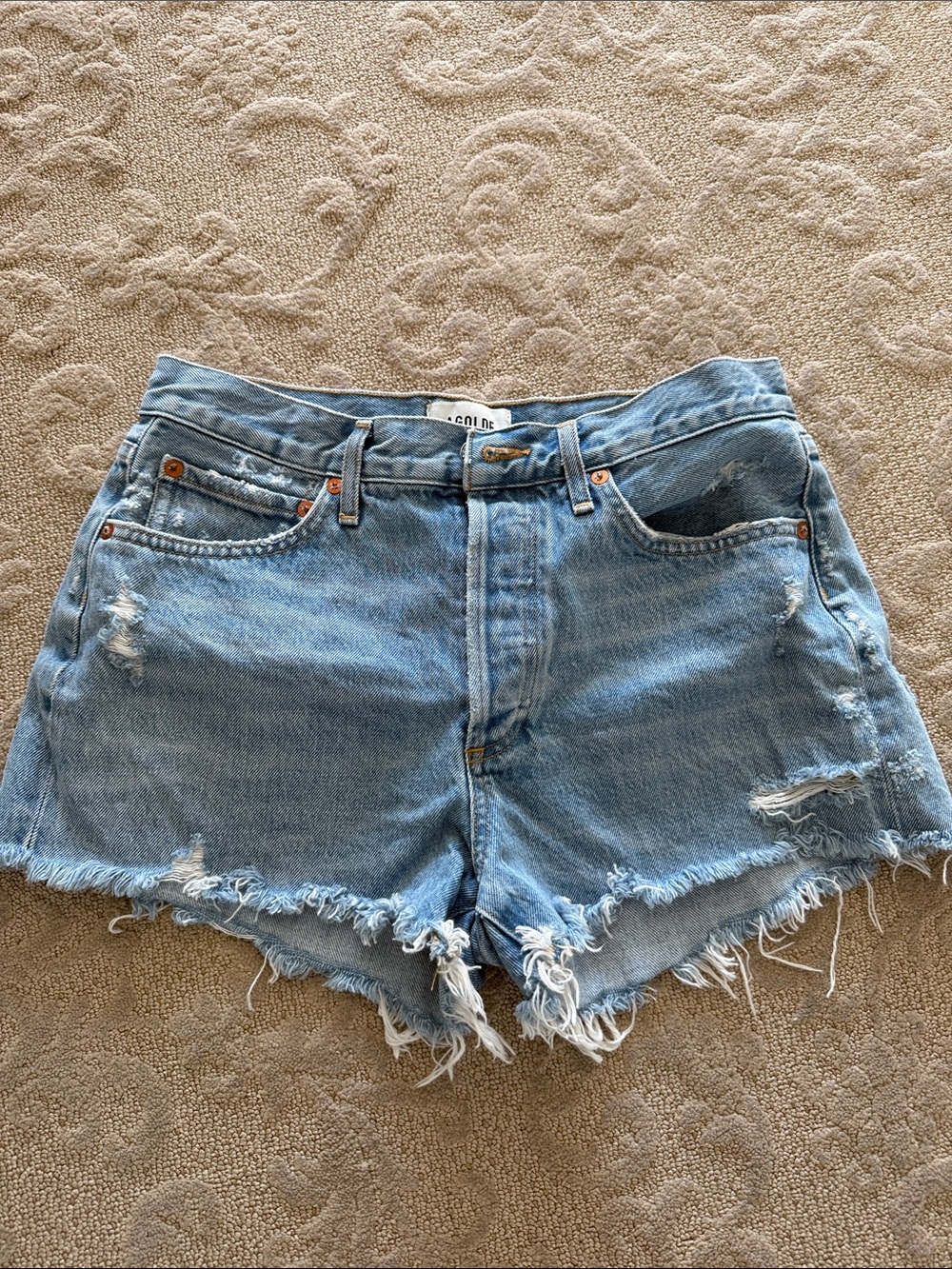 AGOLDE Parker Classic Light Blue Denim Cutoff Shorts - Women's